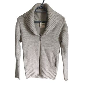TNA Cream/Gray 100% Wool Collar Zip‎ Up Sweater Size XXS